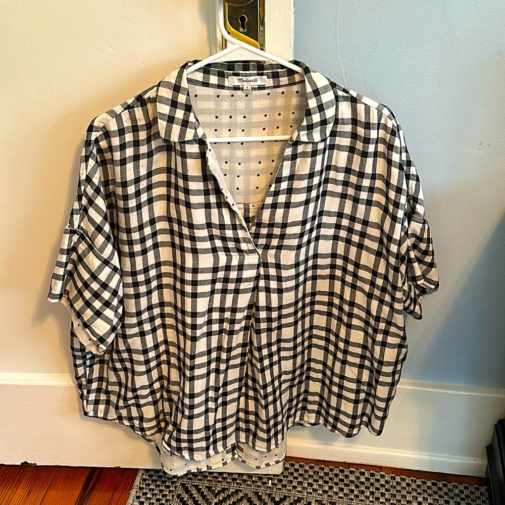 Madewell Women's Black and White Blouse 🤍🖤
